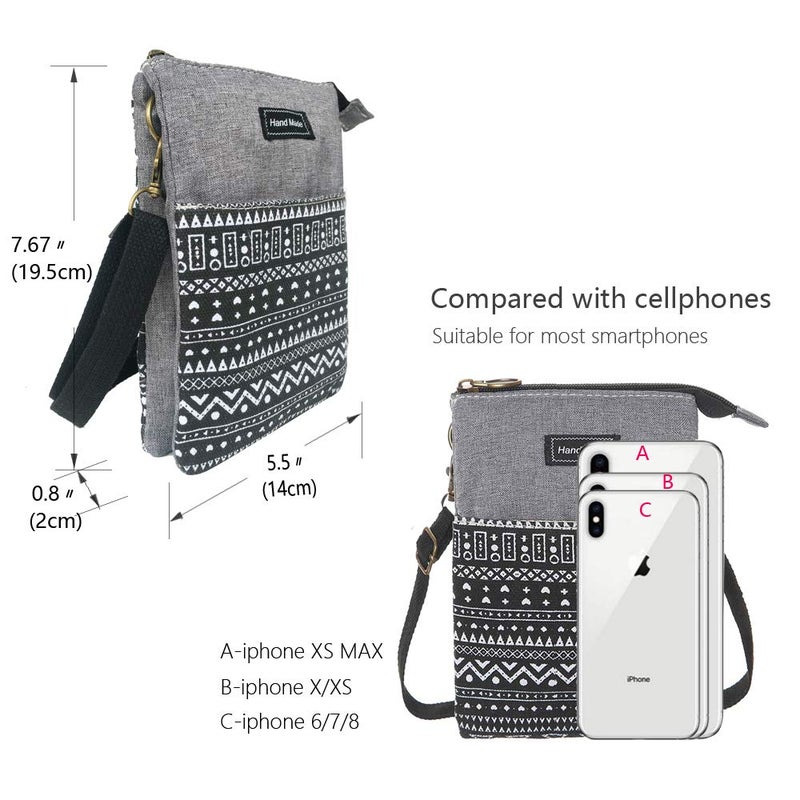 MEISEE Roomy Cell Phone Purse Wallet Canvas Small Crossbody Purse Bags with Shoulder Strap For Women teen girlsl (B-black and gray) - Image 3